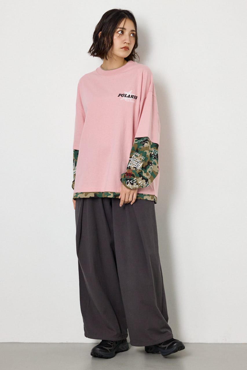 【UNISEX】スターレイヤードロングスリーブTシャツ 柄PNK M