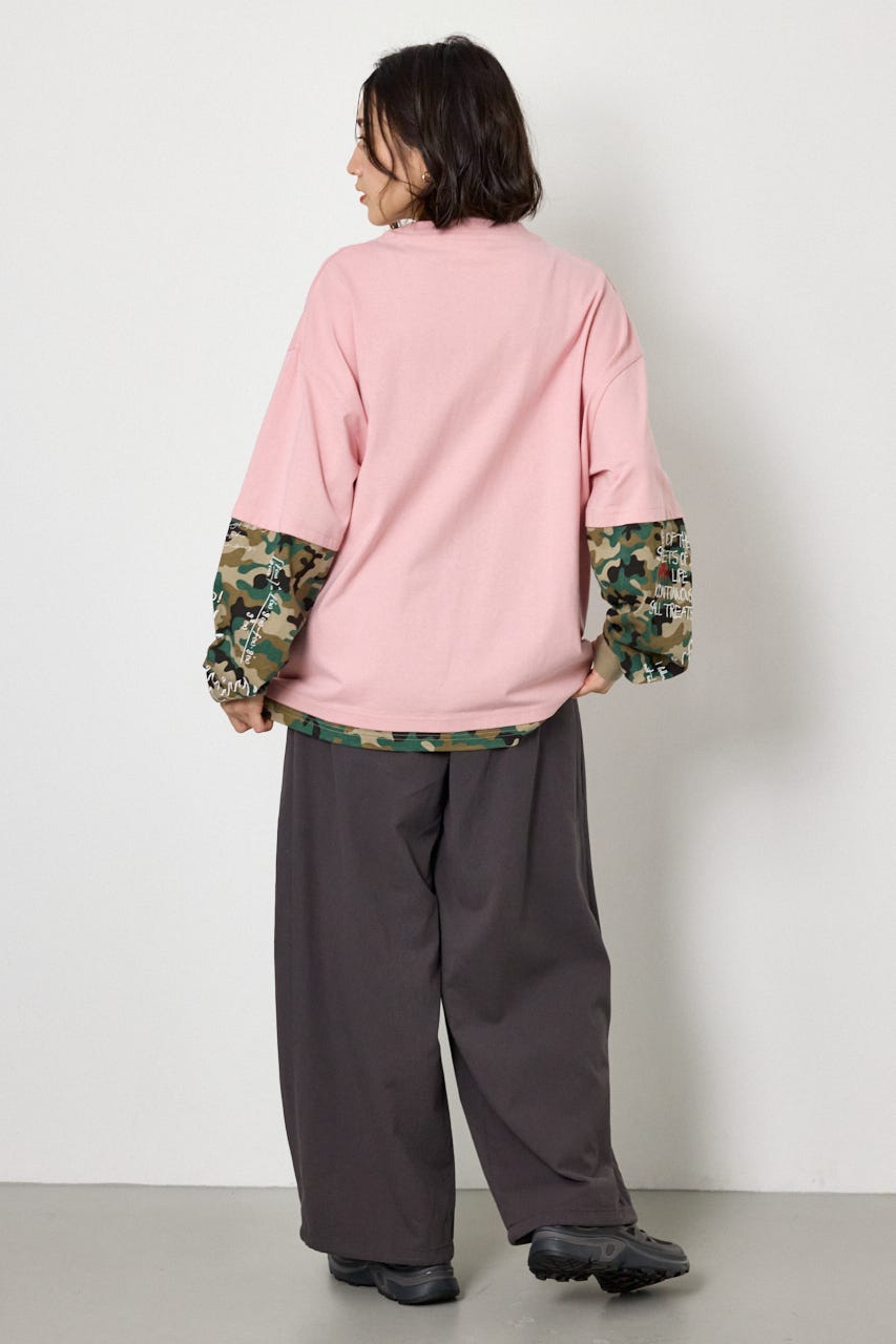 【UNISEX】スターレイヤードロングスリーブTシャツ 柄PNK M