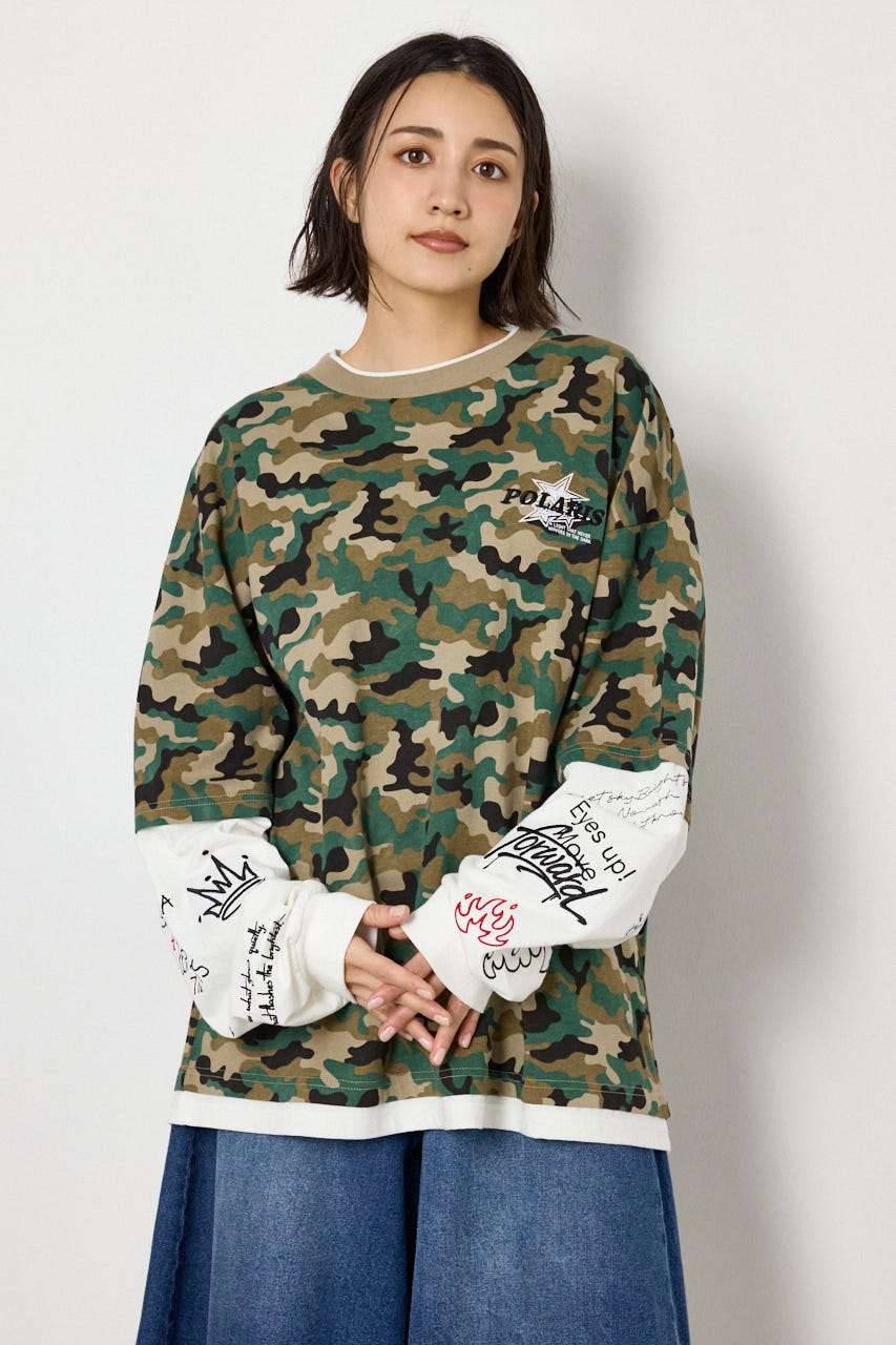 【UNISEX】スターレイヤードロングスリーブTシャツ 迷彩 M