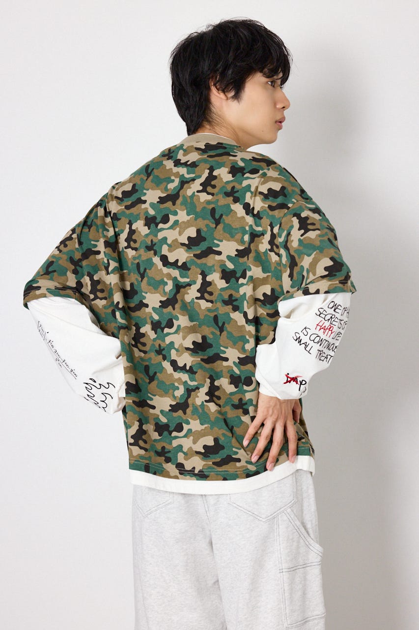 【UNISEX】スターレイヤードロングスリーブTシャツ 迷彩 M