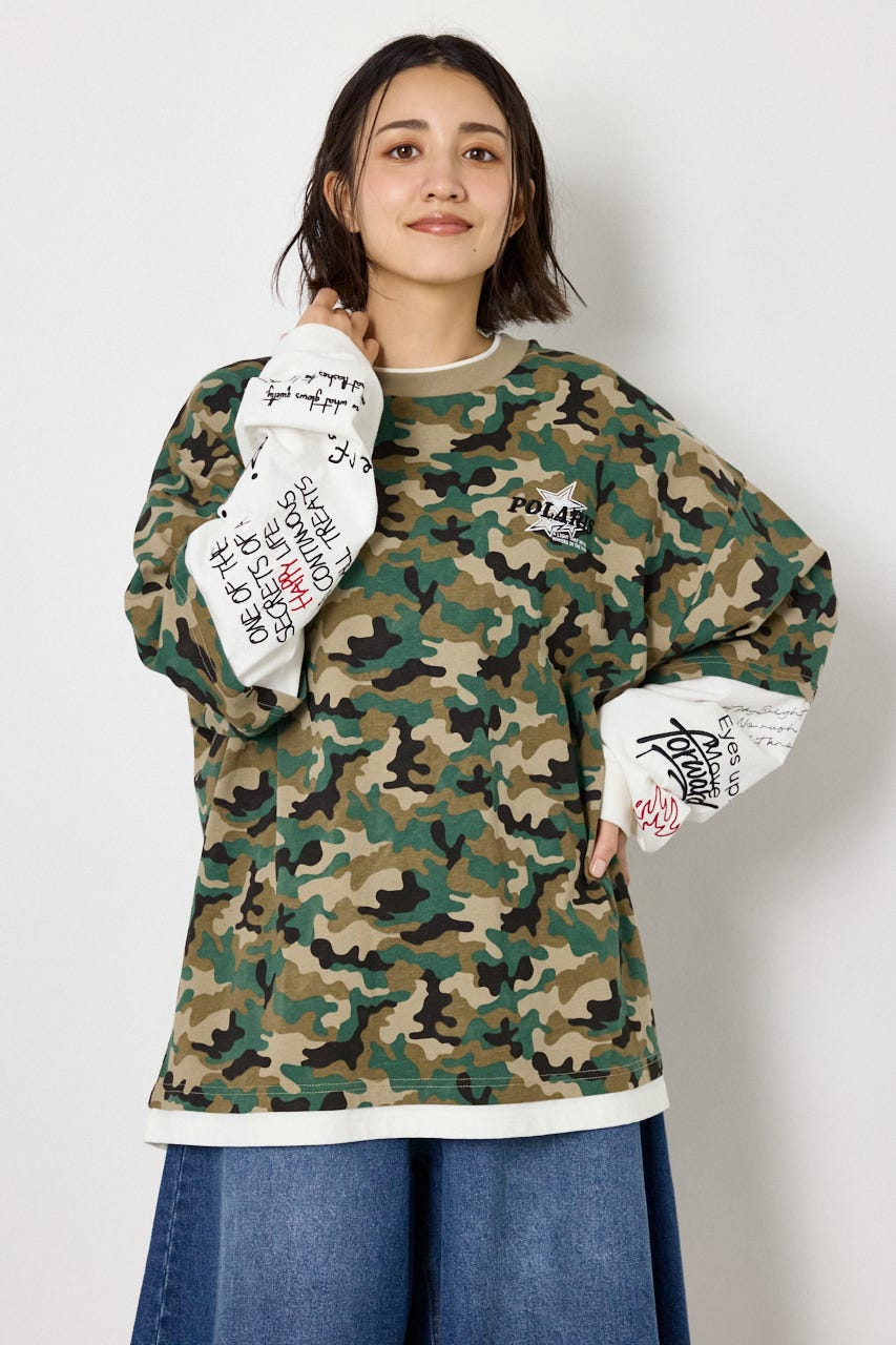 【UNISEX】スターレイヤードロングスリーブTシャツ 迷彩 M