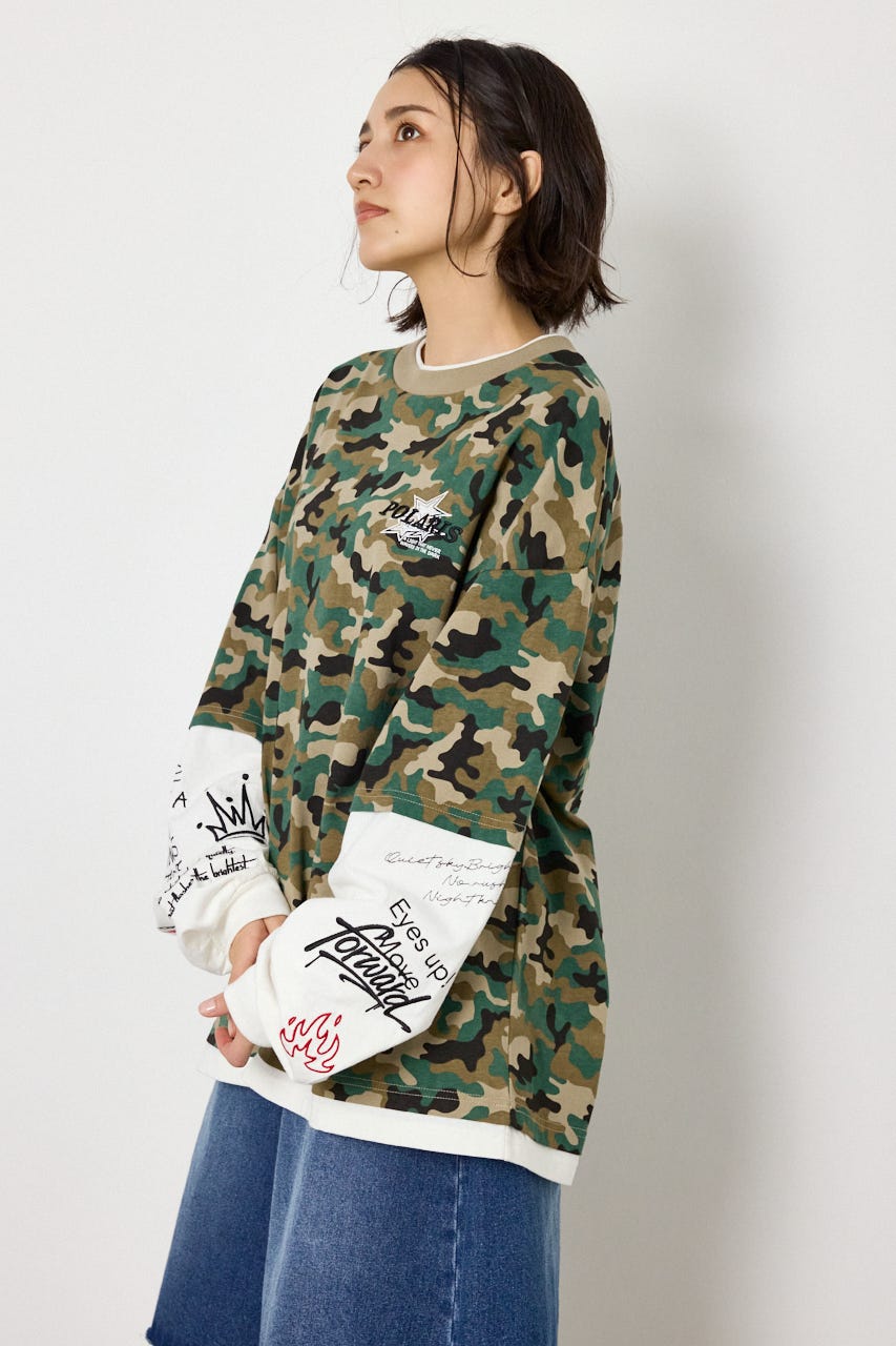 【UNISEX】スターレイヤードロングスリーブTシャツ 迷彩 M