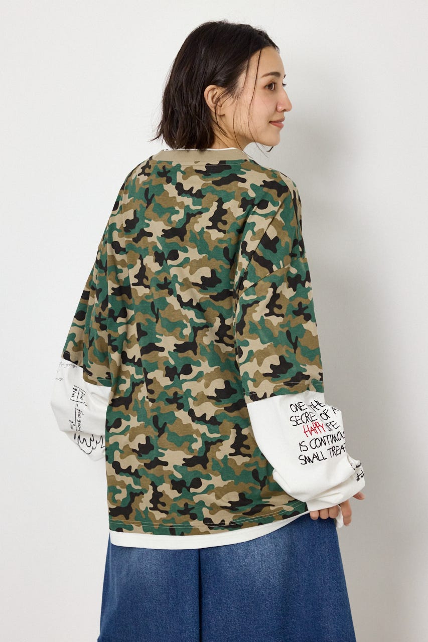 【UNISEX】スターレイヤードロングスリーブTシャツ 迷彩 M