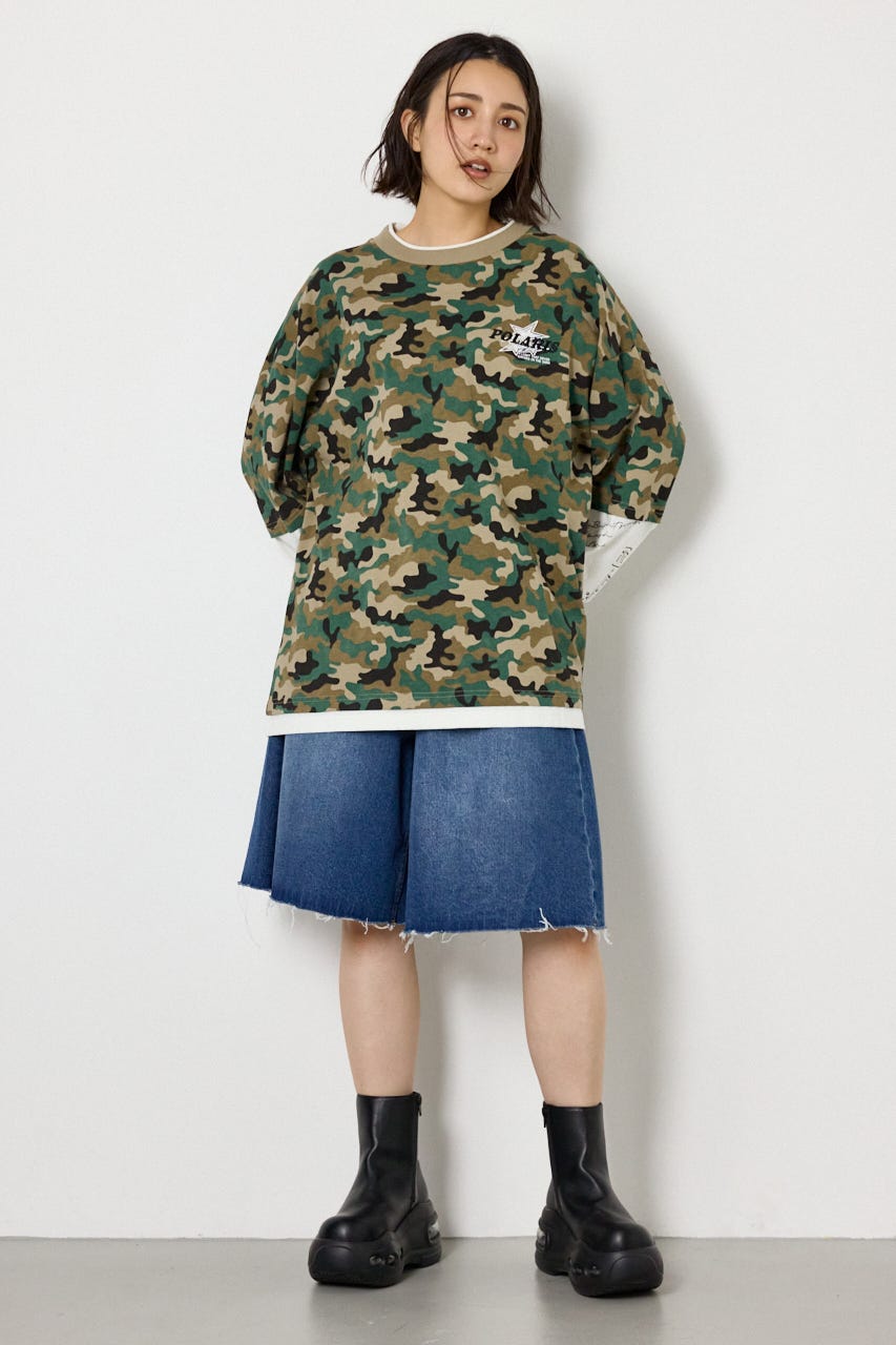 【UNISEX】スターレイヤードロングスリーブTシャツ 迷彩 M