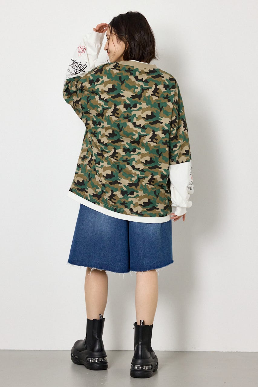 【UNISEX】スターレイヤードロングスリーブTシャツ 迷彩 M