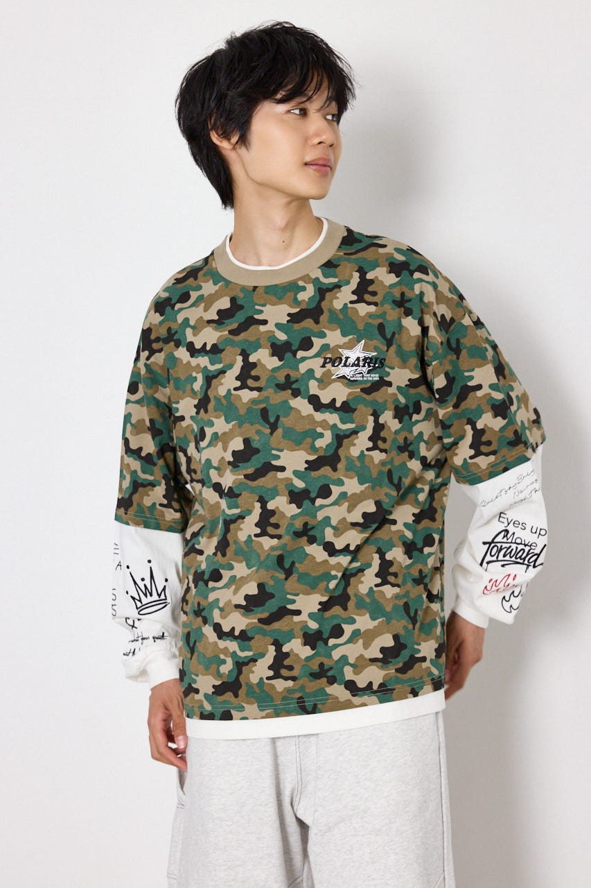 【UNISEX】スターレイヤードロングスリーブTシャツ 迷彩 M