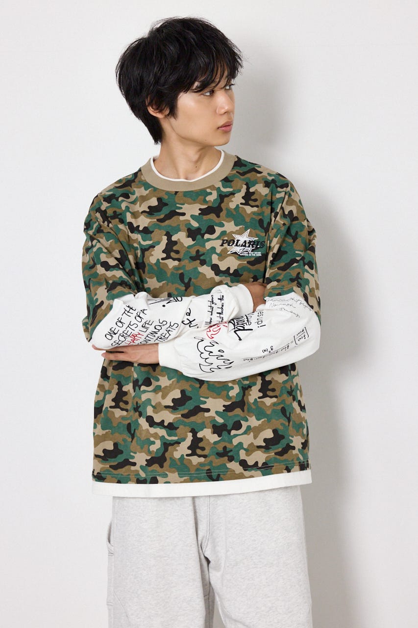 【UNISEX】スターレイヤードロングスリーブTシャツ 迷彩 M