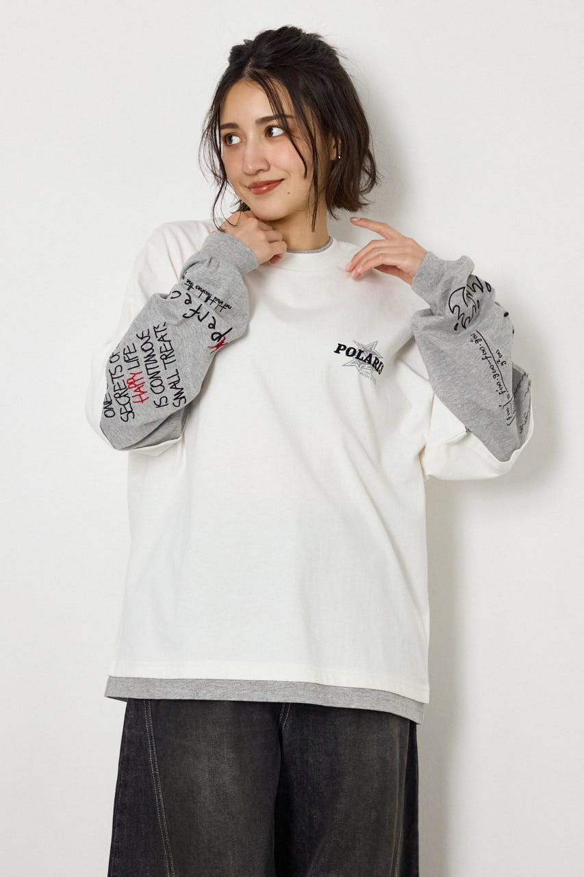 【UNISEX】スターレイヤードロングスリーブTシャツ O/WHT M