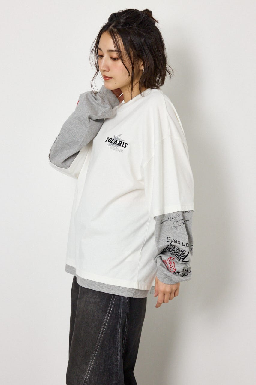 【UNISEX】スターレイヤードロングスリーブTシャツ O/WHT M