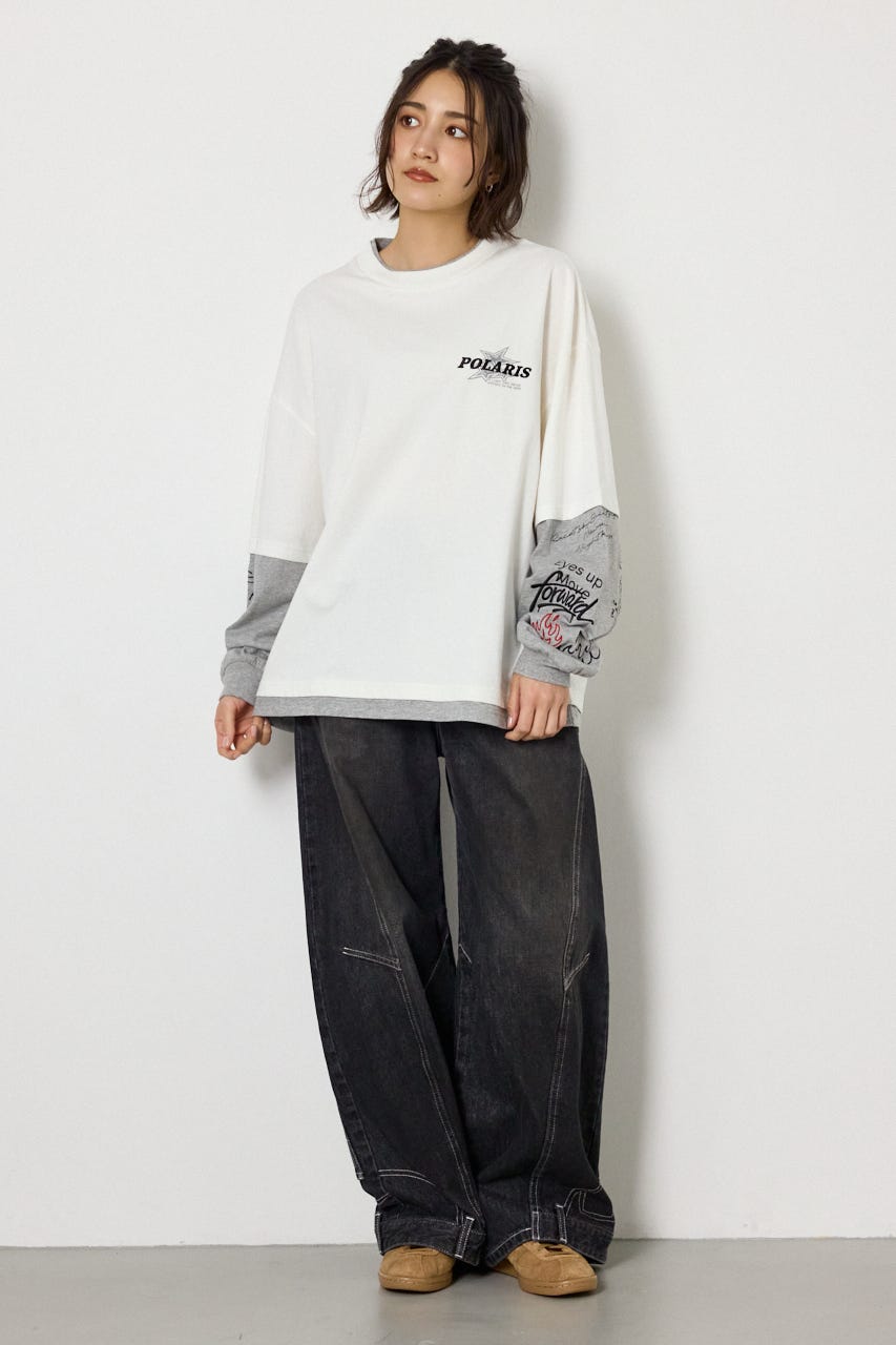 【UNISEX】スターレイヤードロングスリーブTシャツ O/WHT M