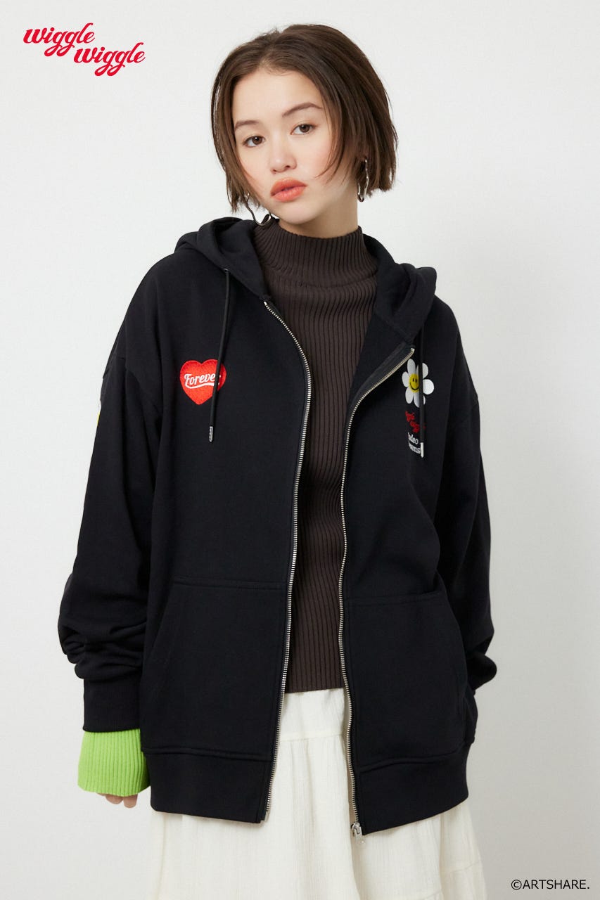 【UNISEX】(wiggle wiggle)ZIPパーカー BLK FREE