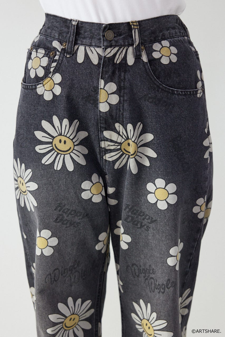 【UNISEX】(wiggle wiggle)パターンDENIMパンツ 柄BLK M