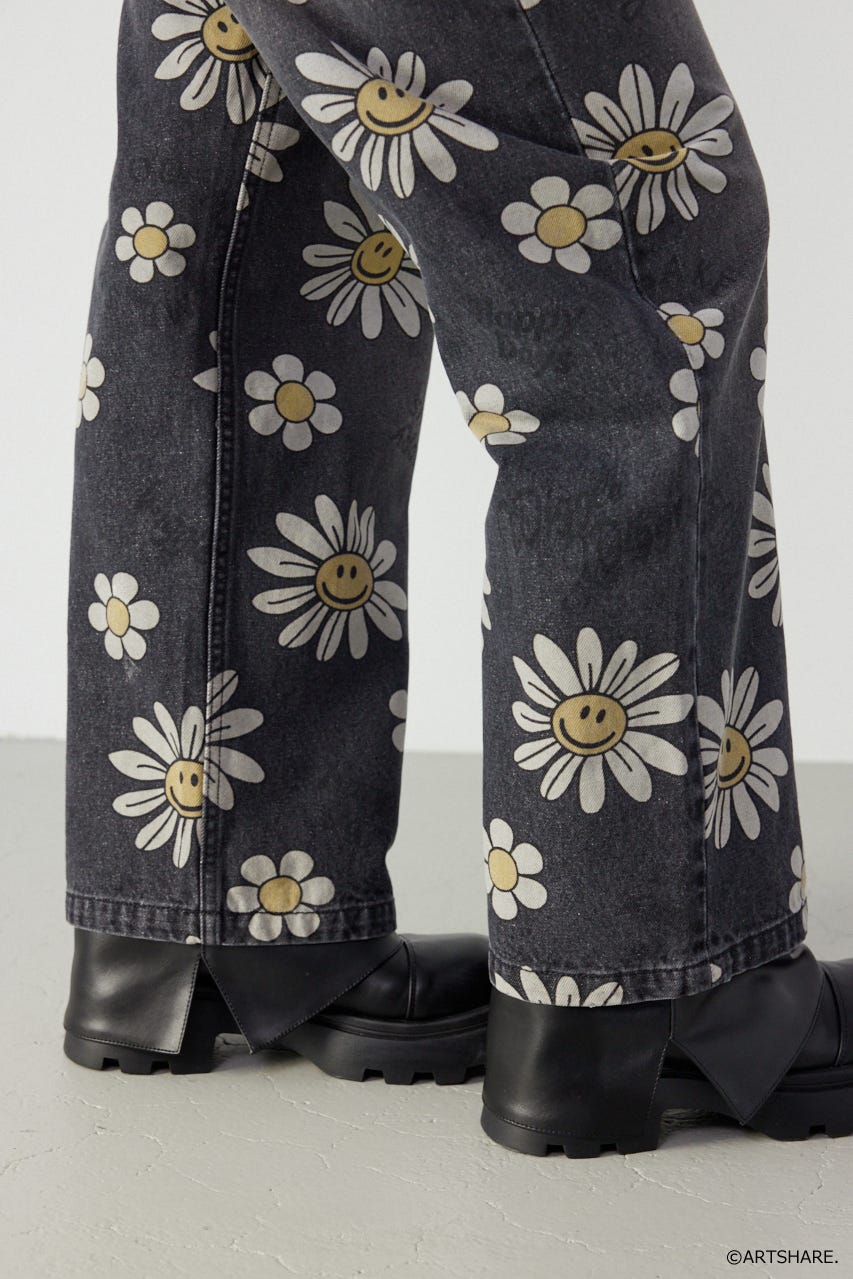 【UNISEX】(wiggle wiggle)パターンDENIMパンツ 柄BLK M