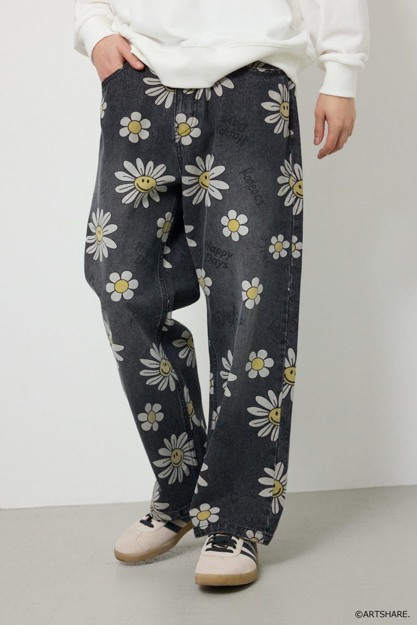 【UNISEX】(wiggle wiggle)パターンDENIMパンツ 柄BLK M