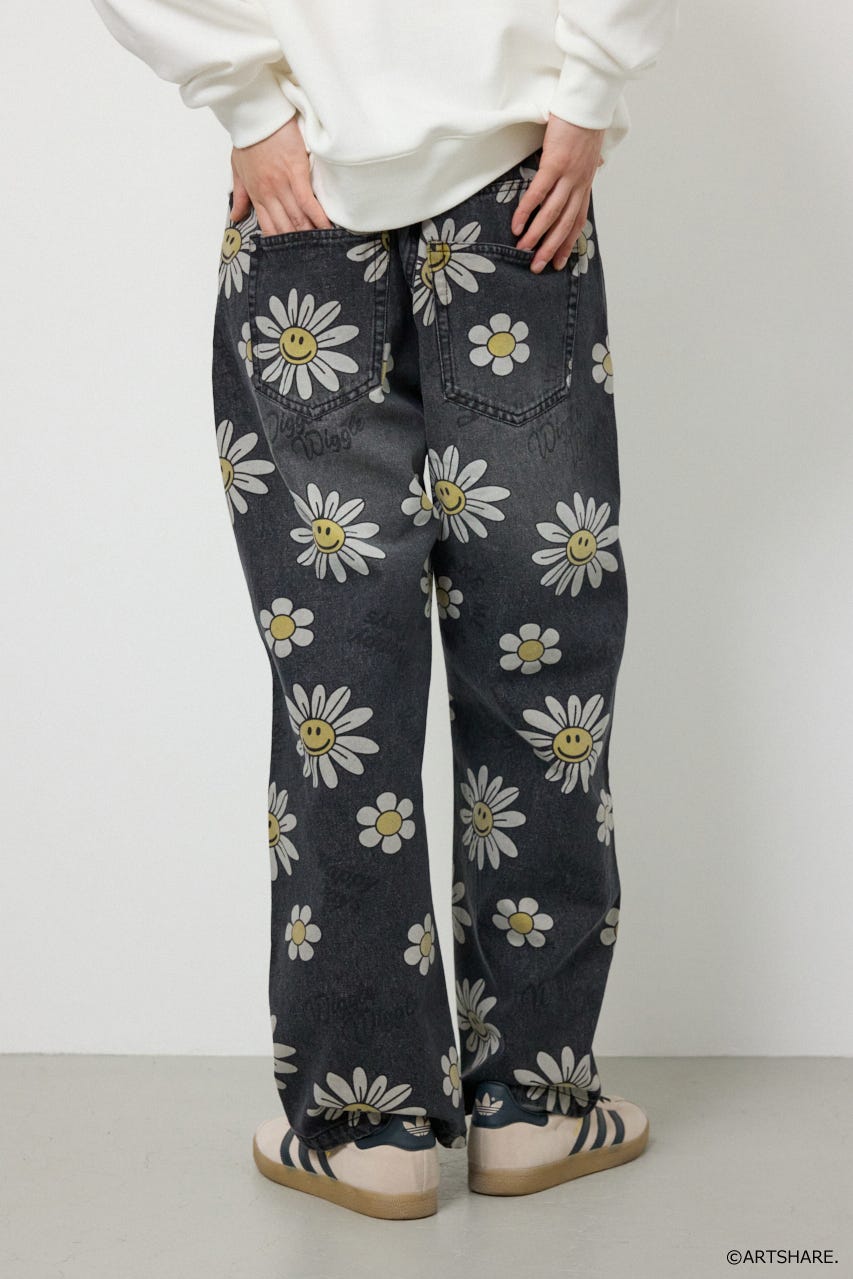 【UNISEX】(wiggle wiggle)パターンDENIMパンツ 柄BLK M