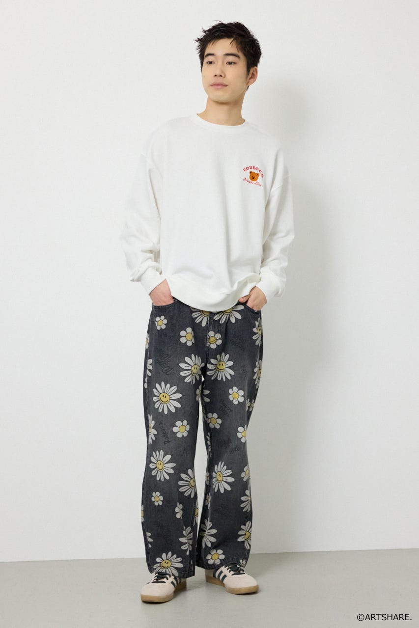 【UNISEX】(wiggle wiggle)パターンDENIMパンツ 柄BLK M