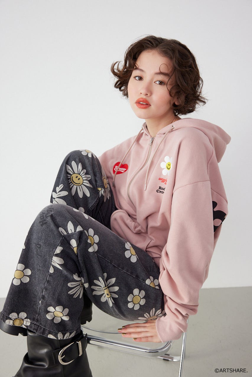 【UNISEX】(wiggle wiggle)パターンDENIMパンツ 柄BLK M