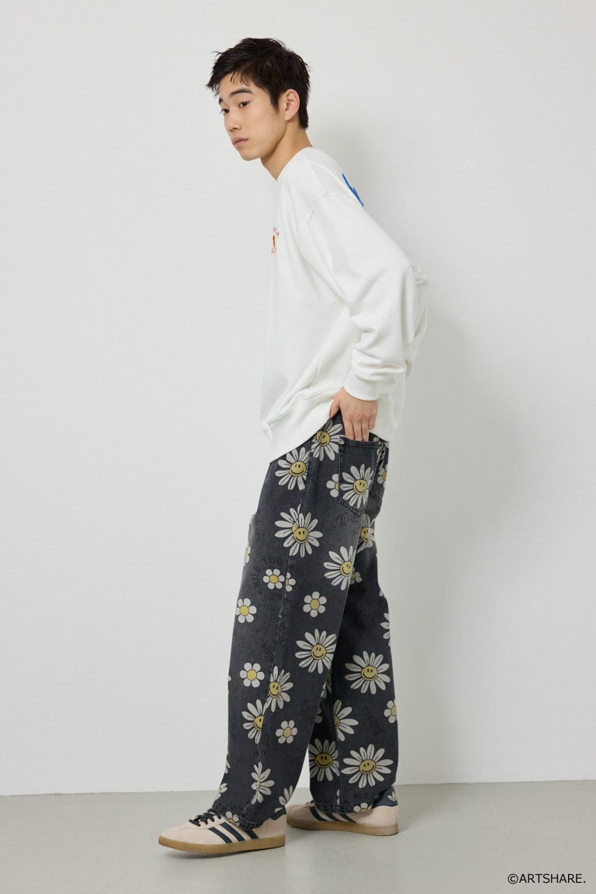 【UNISEX】(wiggle wiggle)パターンDENIMパンツ 柄BLK M