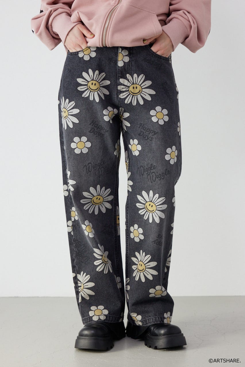 【UNISEX】(wiggle wiggle)パターンDENIMパンツ 柄BLK M