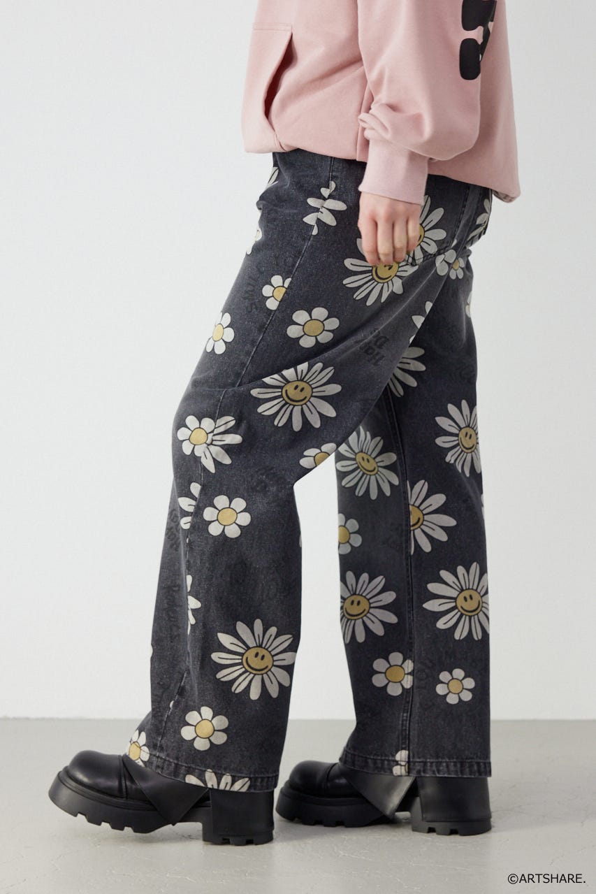 【UNISEX】(wiggle wiggle)パターンDENIMパンツ 柄BLK M