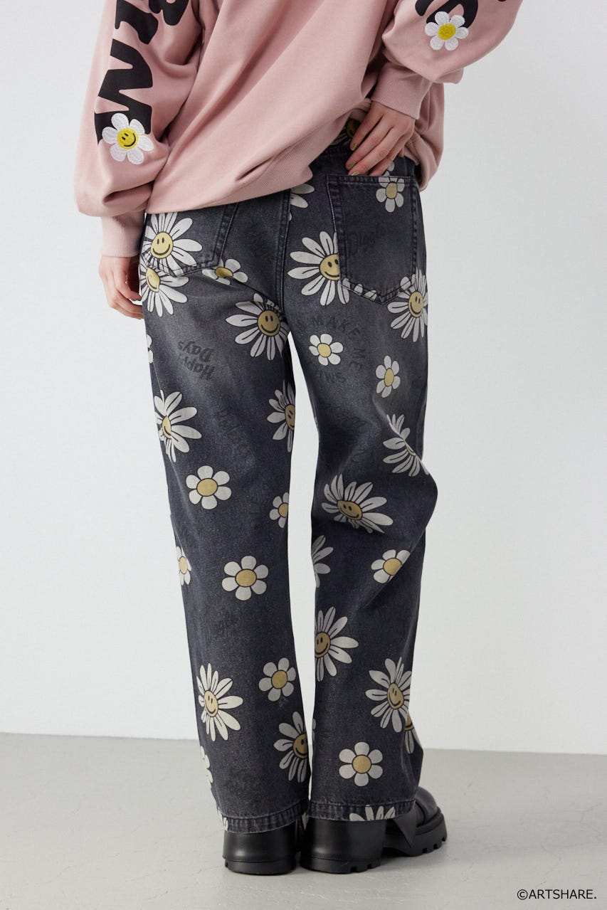 【UNISEX】(wiggle wiggle)パターンDENIMパンツ 柄BLK M