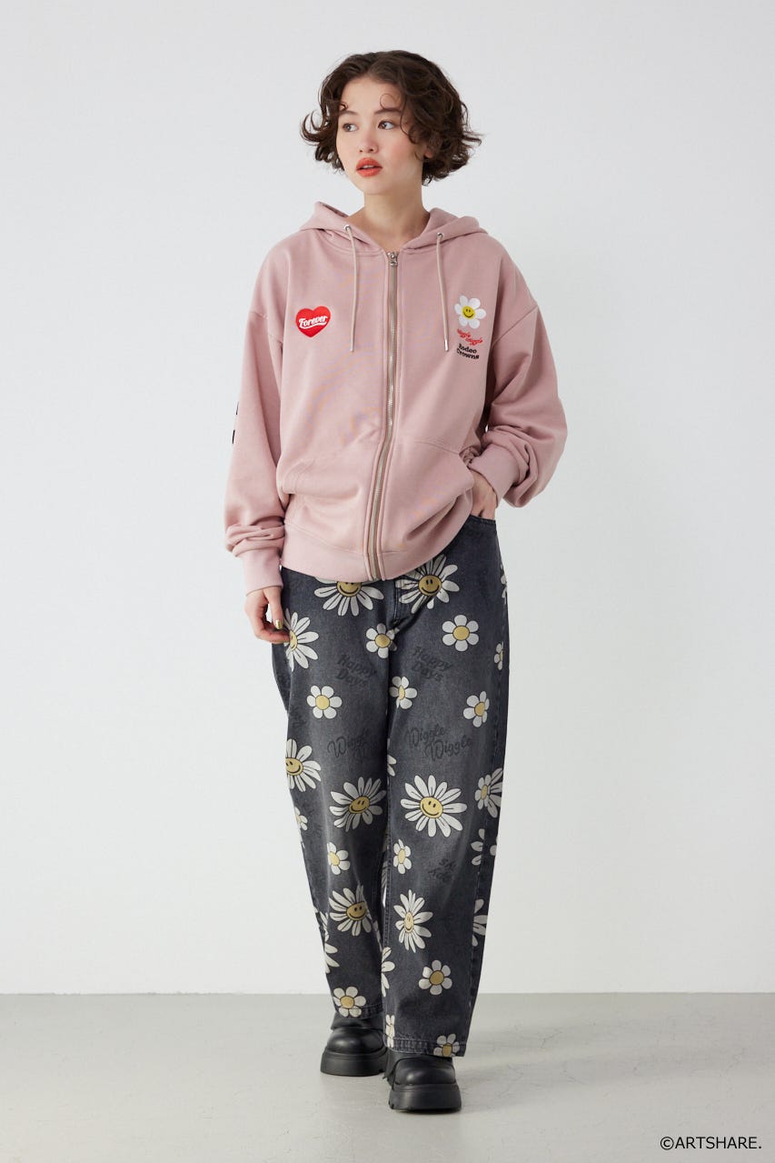 【UNISEX】(wiggle wiggle)パターンDENIMパンツ 柄BLK M