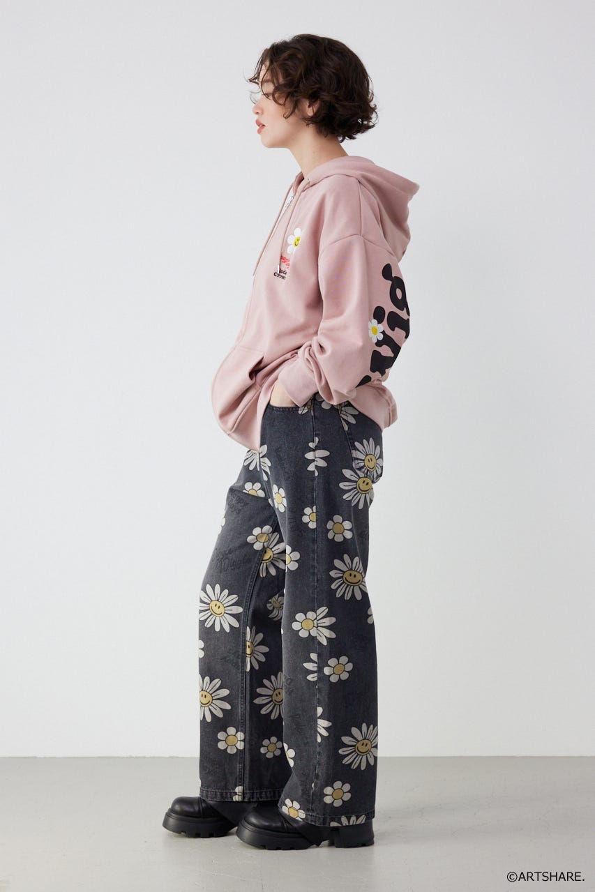 【UNISEX】(wiggle wiggle)パターンDENIMパンツ 柄BLK M