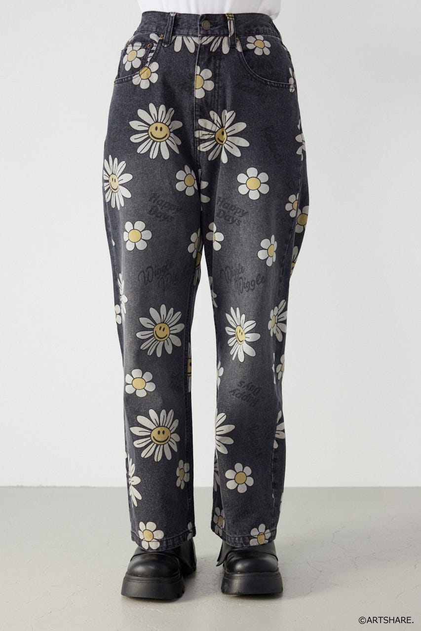 【UNISEX】(wiggle wiggle)パターンDENIMパンツ 柄BLK M