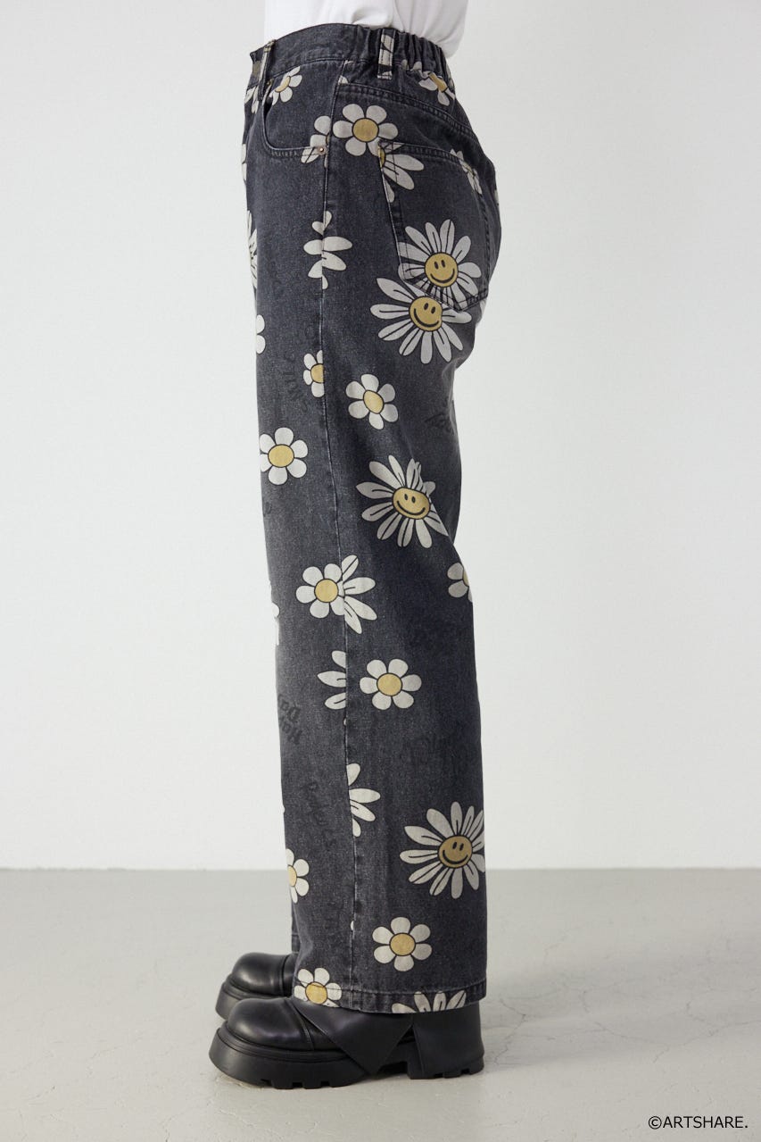 【UNISEX】(wiggle wiggle)パターンDENIMパンツ 柄BLK M