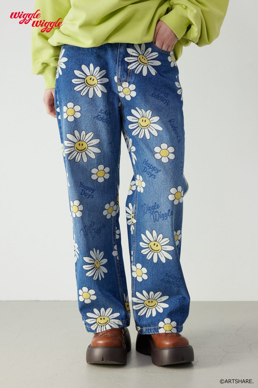 【UNISEX】(wiggle wiggle)パターンDENIMパンツ 柄BLU M