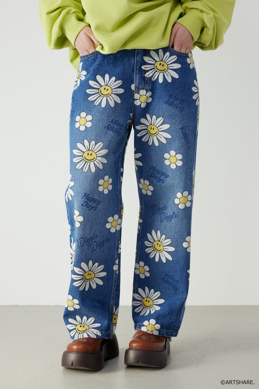 【UNISEX】(wiggle wiggle)パターンDENIMパンツ 柄BLU M