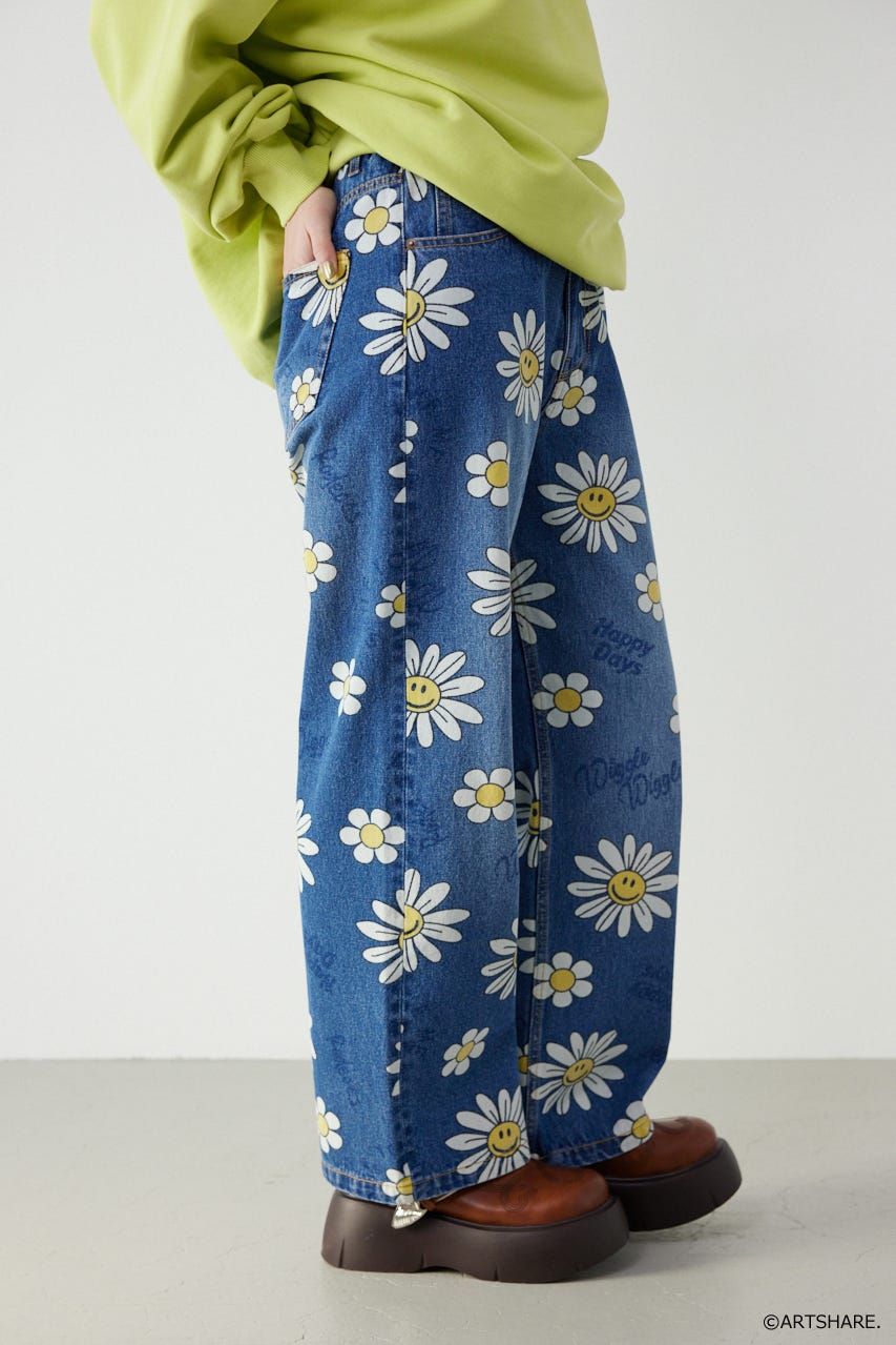 【UNISEX】(wiggle wiggle)パターンDENIMパンツ 柄BLU M