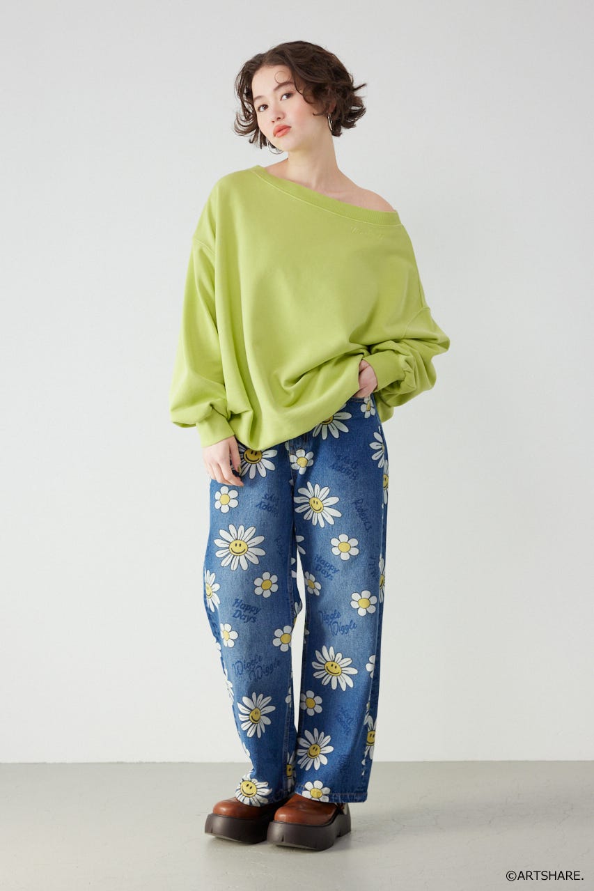 【UNISEX】(wiggle wiggle)パターンDENIMパンツ 柄BLU M