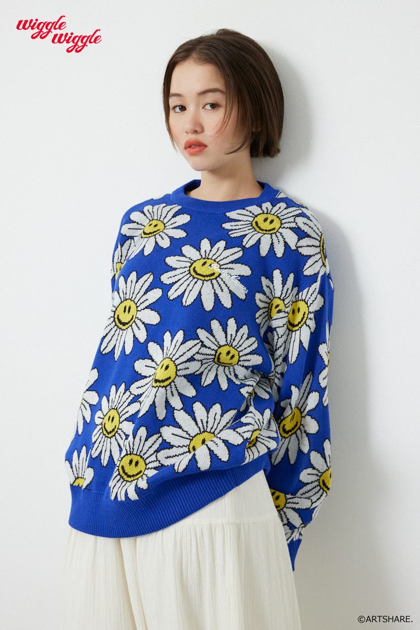 【UNISEX】(wiggle wiggle)パターンニットトップス 柄BLU FREE