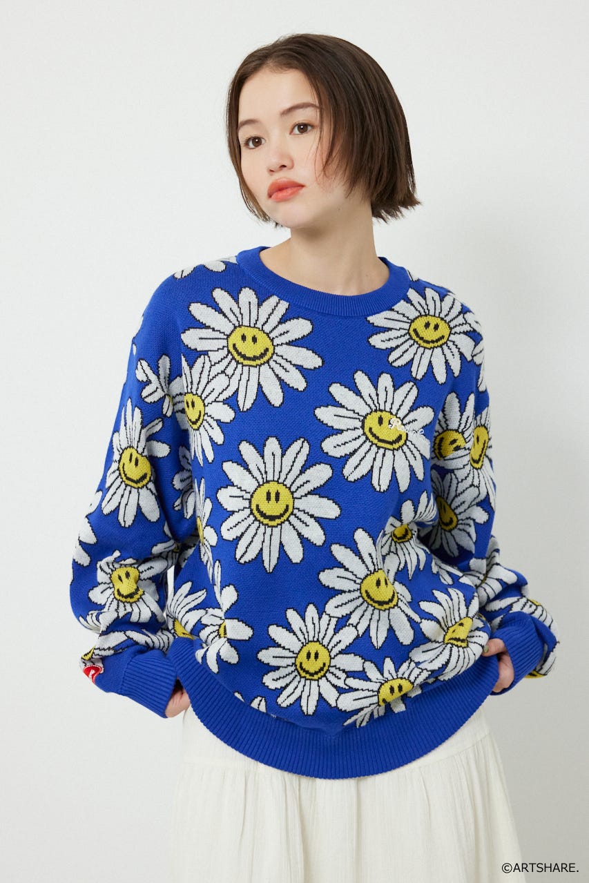 【UNISEX】(wiggle wiggle)パターンニットトップス 柄BLU FREE