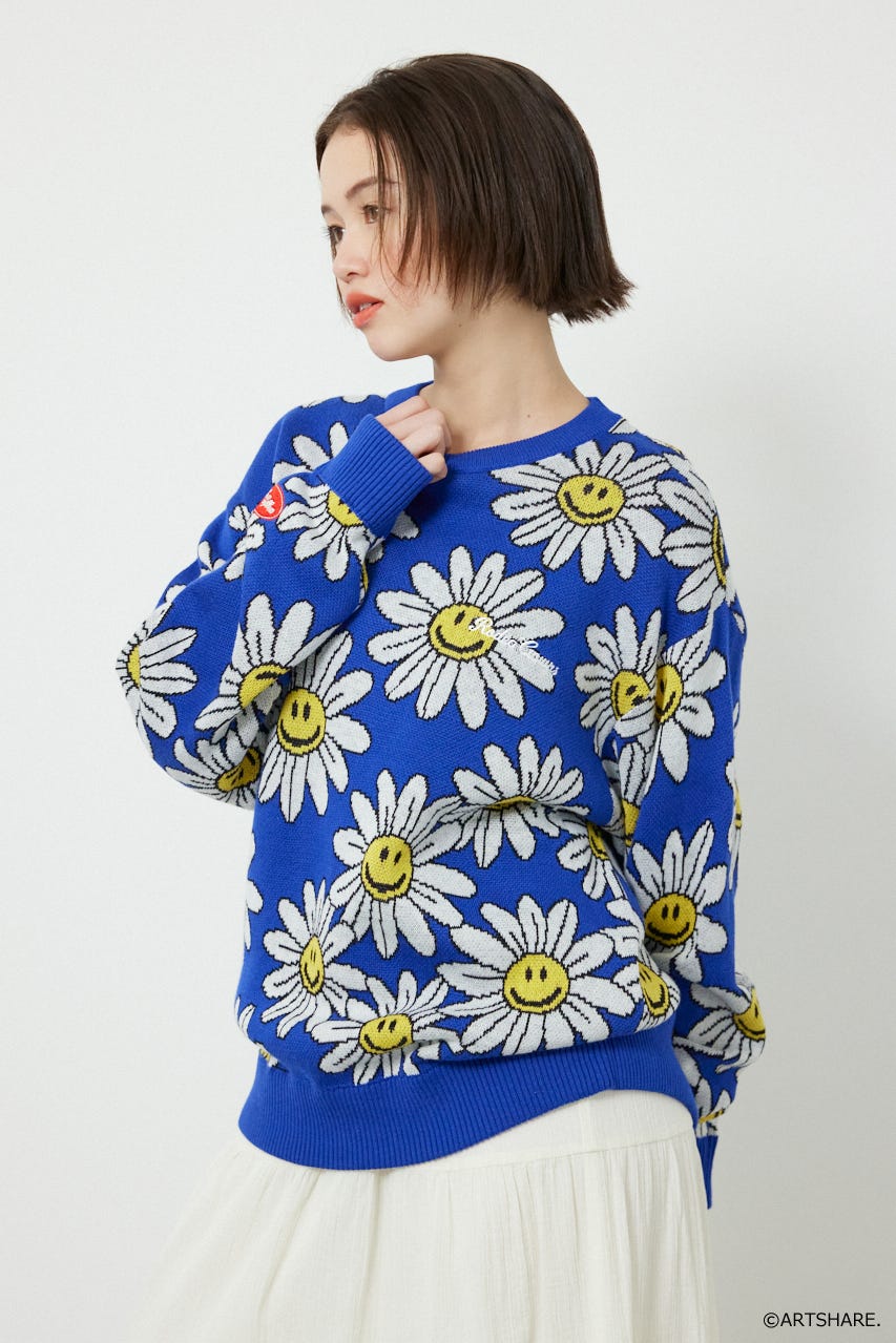 【UNISEX】(wiggle wiggle)パターンニットトップス 柄BLU FREE