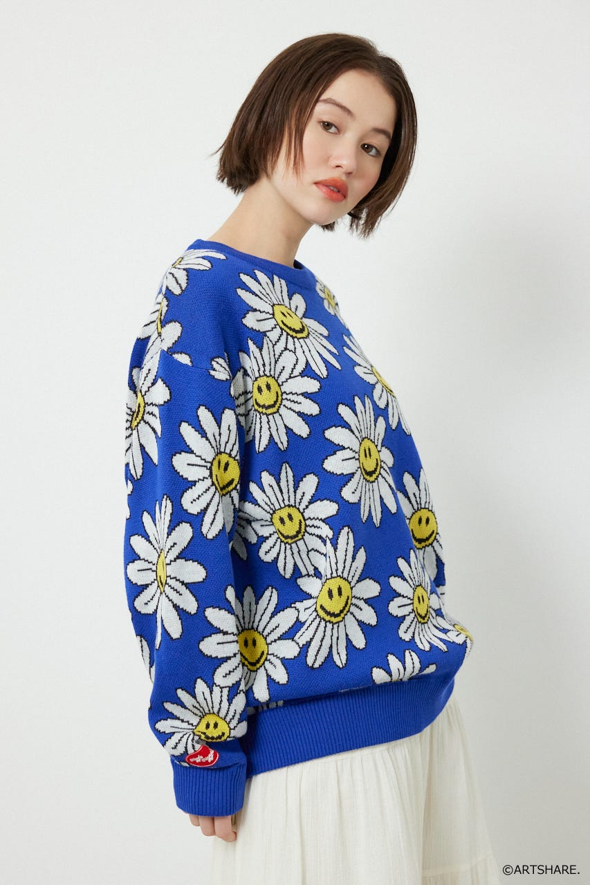 【UNISEX】(wiggle wiggle)パターンニットトップス 柄BLU FREE