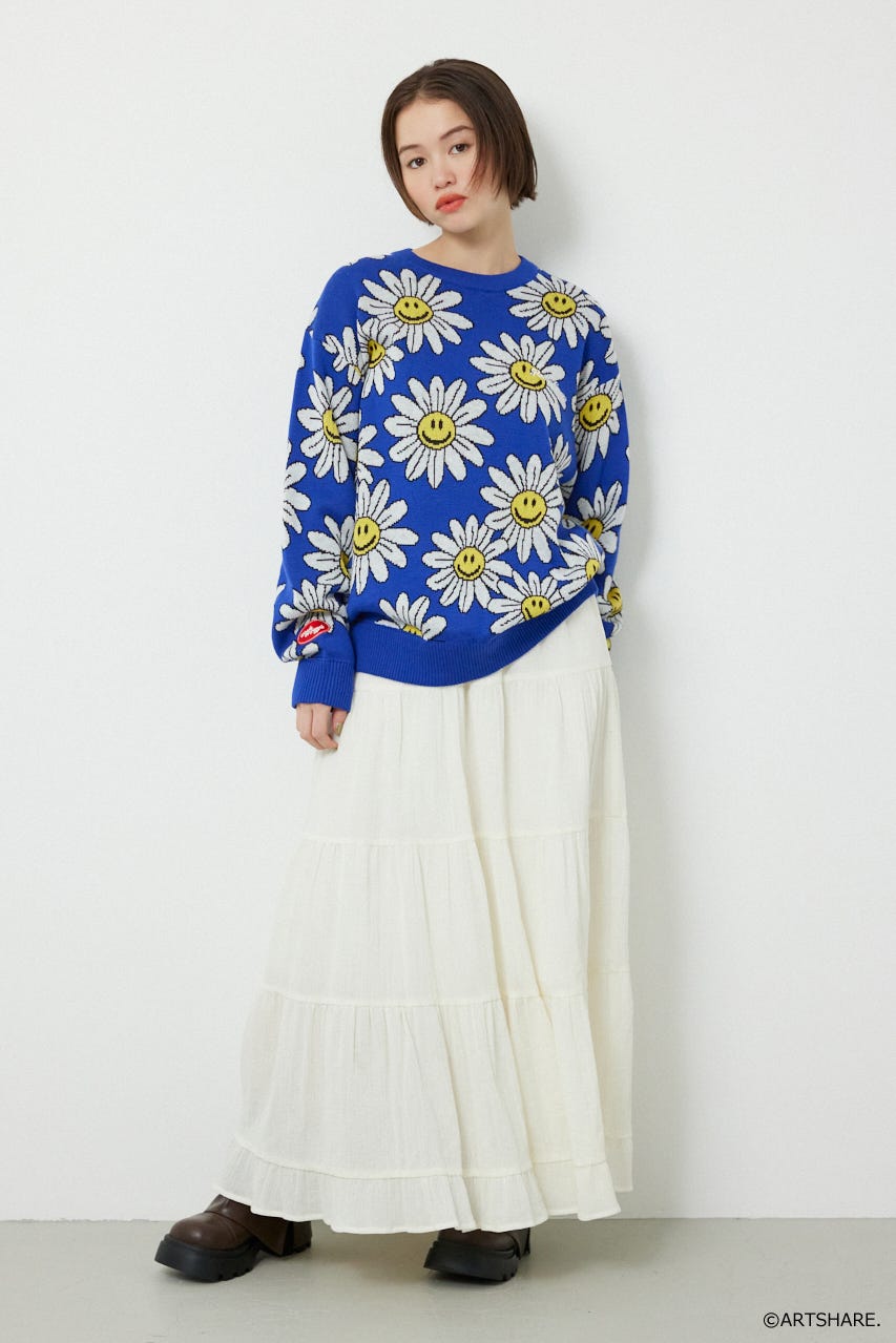 【UNISEX】(wiggle wiggle)パターンニットトップス 柄BLU FREE