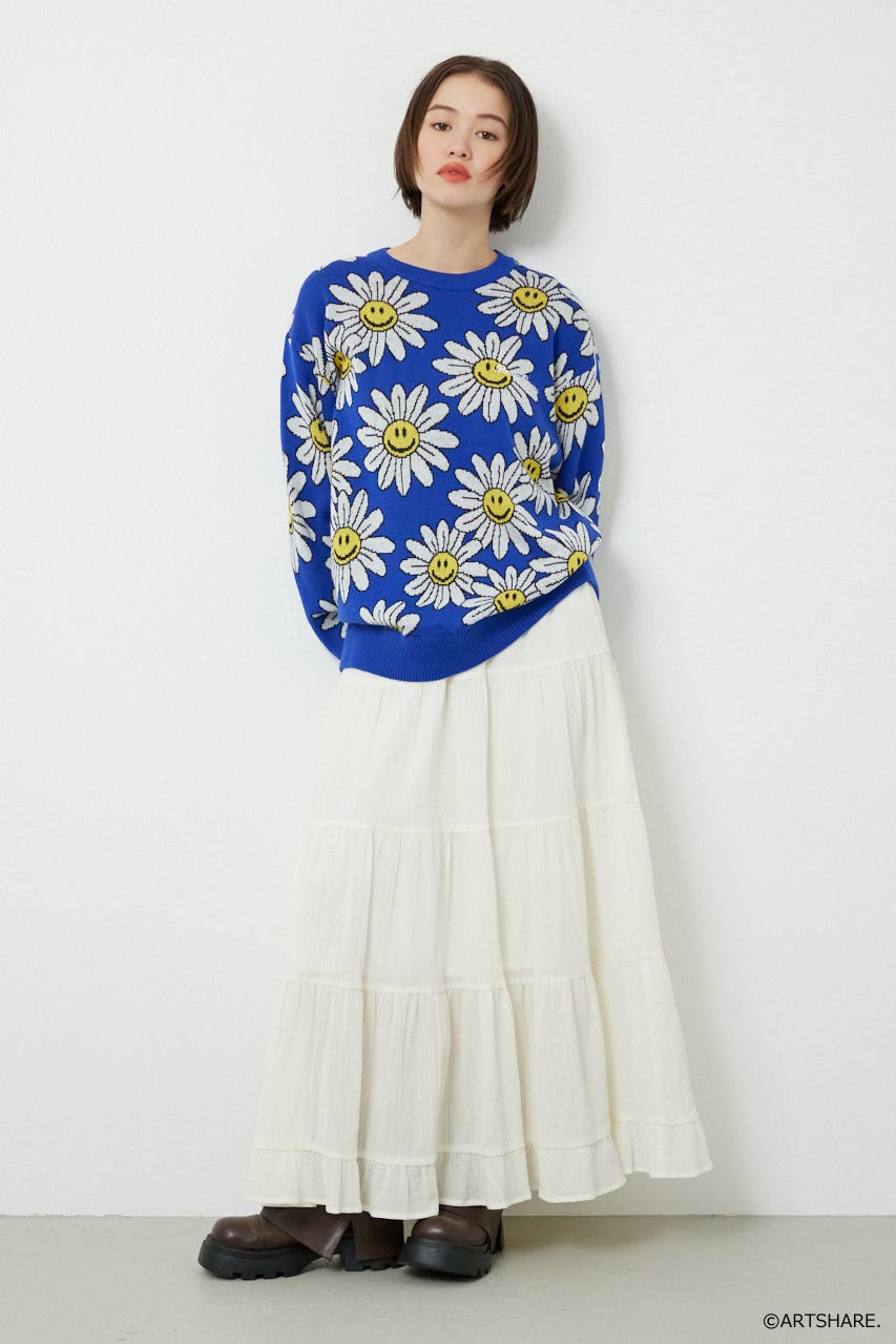 【UNISEX】(wiggle wiggle)パターンニットトップス 柄BLU FREE