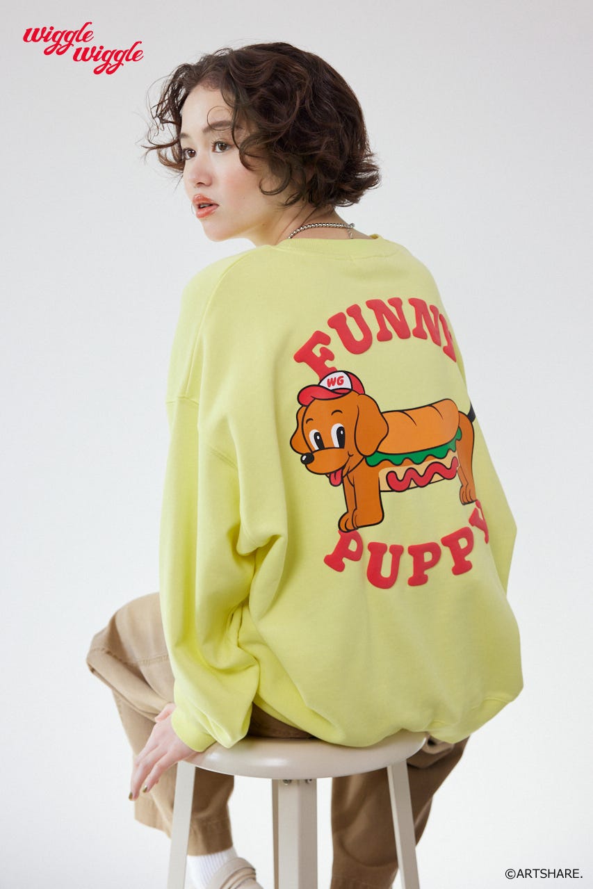 【UNISEX】(wiggle wiggle)モチーフスウェットトップス YEL FREE