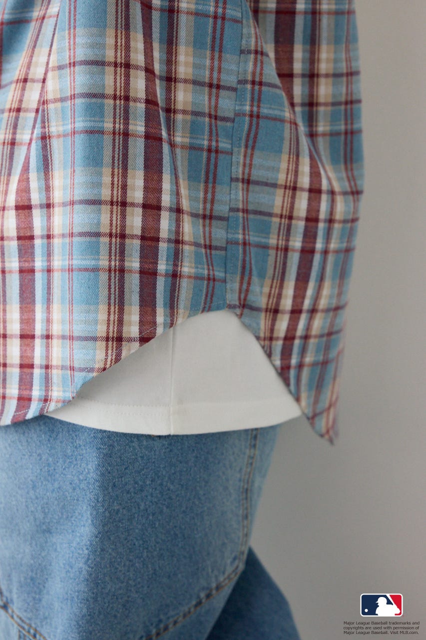 (MLB)フードチェックシャツ 柄BLU FREE