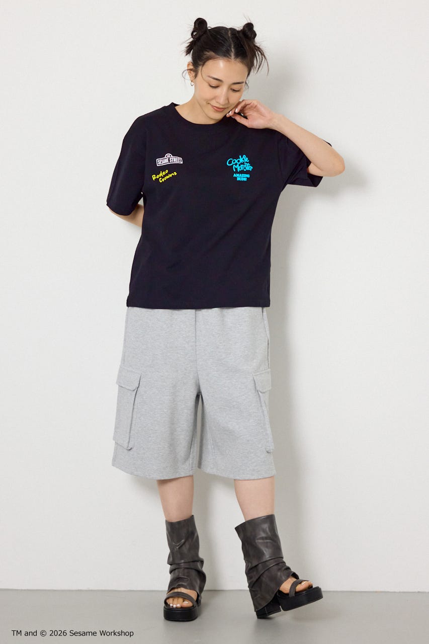 【UNISEX】(SESAME STREET) アソートキャラTシャツ BLK M