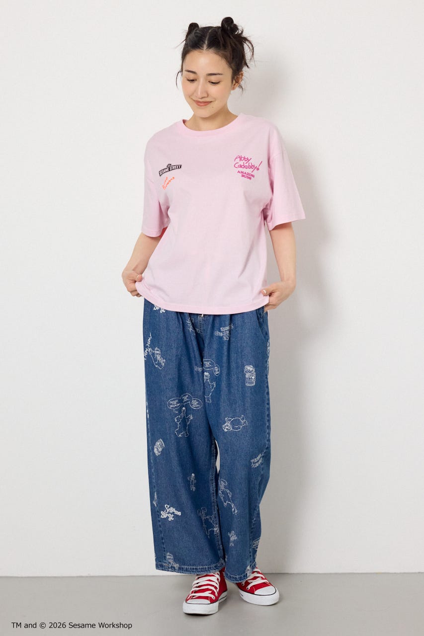 【UNISEX】(SESAME STREET) アソートキャラTシャツ L/PNK L