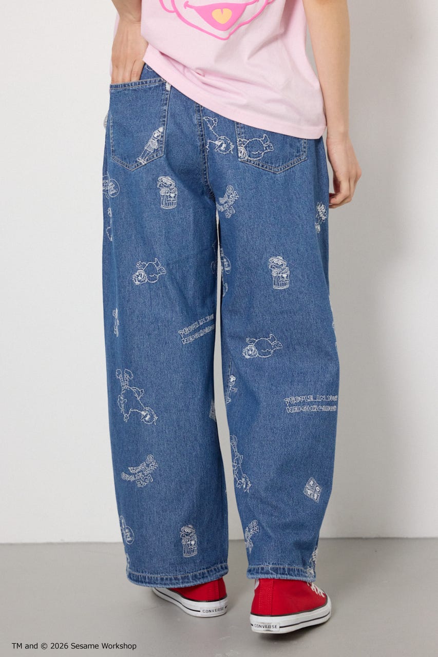 【UNISEX】(SESAME STREET) 刺繍パターンパンツ 柄BLU L