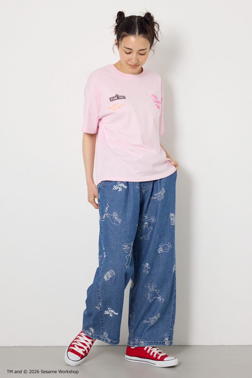 【UNISEX】(SESAME STREET) 刺繍パターンパンツ 柄BLU L
