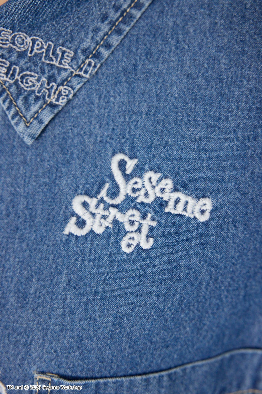 【UNISEX】(SESAME STREET) 刺繍パターンシャツ 柄BLU L