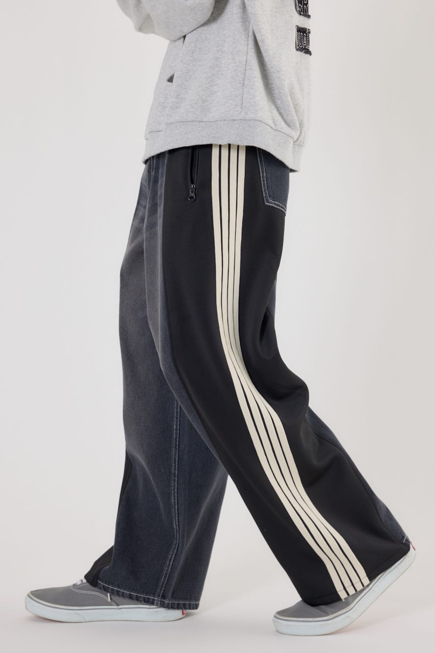 【UNISEX】カスタムトラック デニムパンツ 柄BLK S