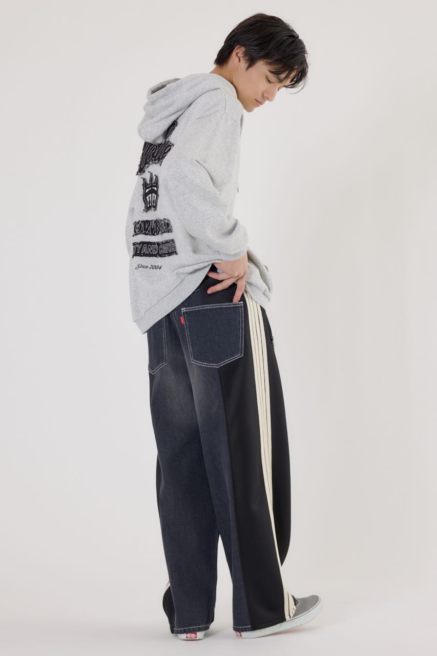 【UNISEX】カスタムトラック デニムパンツ 柄BLK S