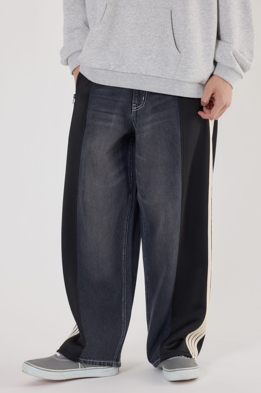 【UNISEX】カスタムトラック デニムパンツ 柄BLK S