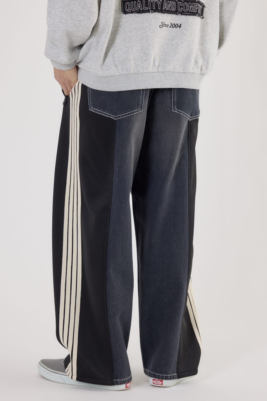 【UNISEX】カスタムトラック デニムパンツ 柄BLK S